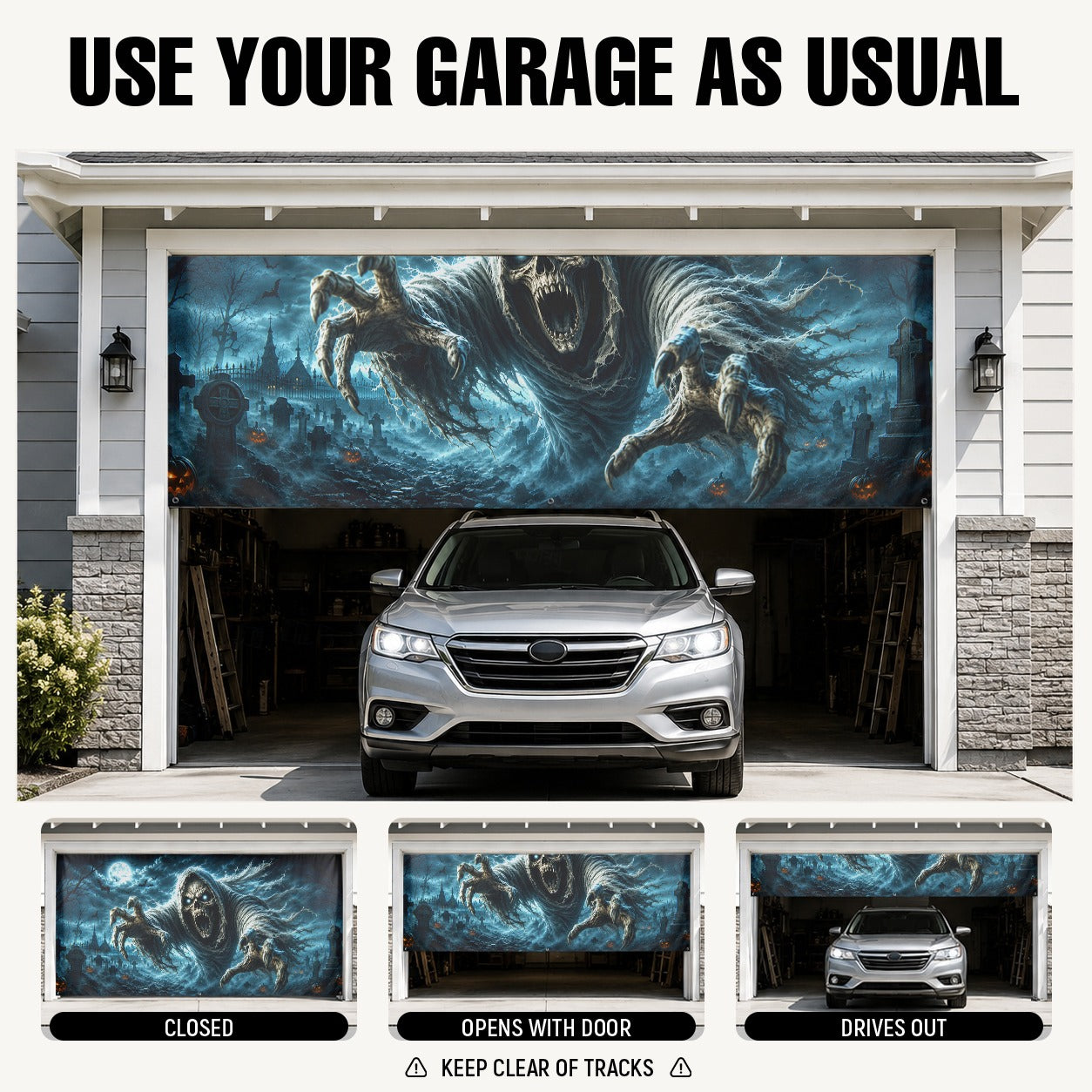 Grim Reaper Graveyard | Halloween Garage Door Banner Cover
