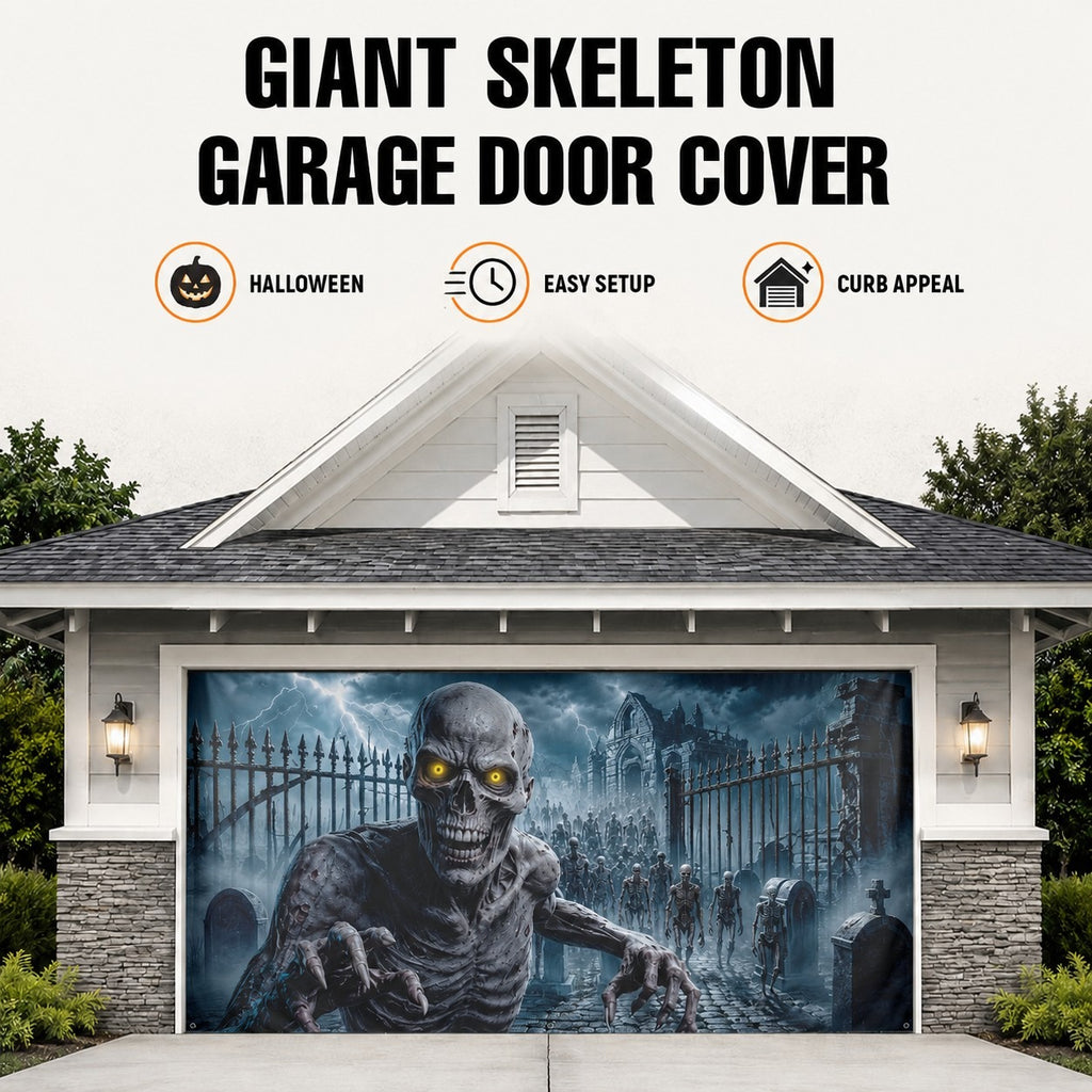 Ice Cave Skeleton & Frozen Blue Horror | Halloween Garage Door Banner Cover
