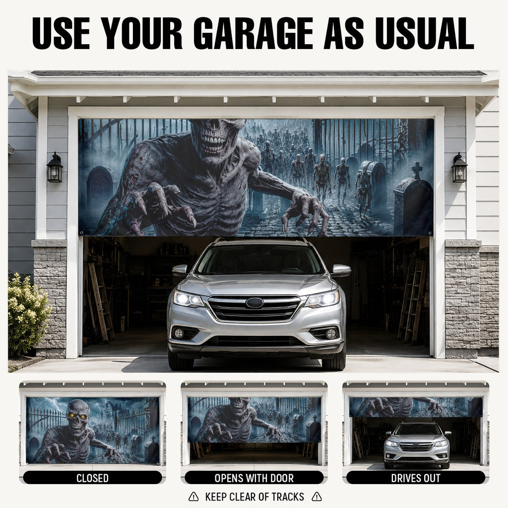 Ice Cave Skeleton & Frozen Blue Horror | Halloween Garage Door Banner Cover