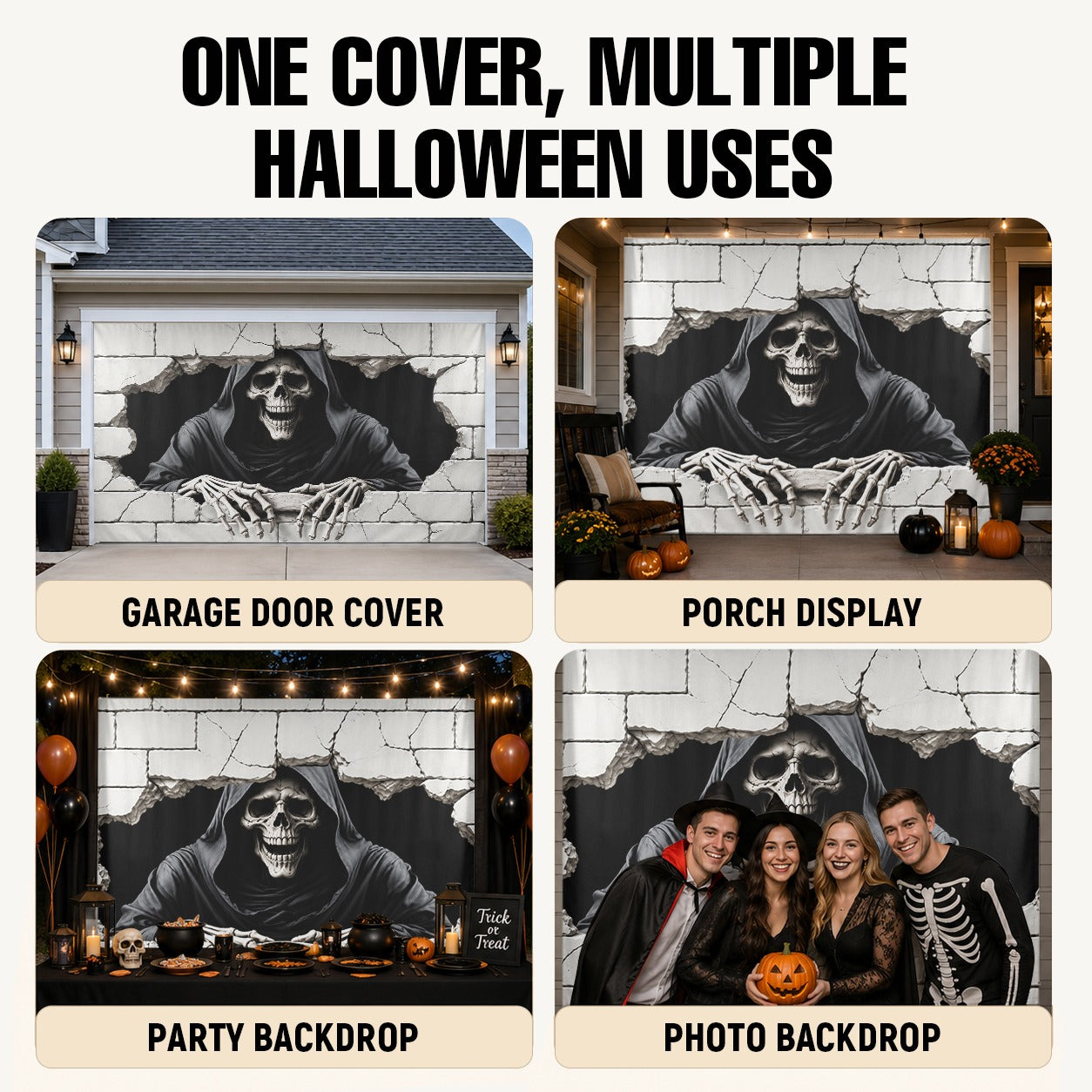 3D Optical Illusion Grim Reaper | Halloween Garage Door Banner Cover