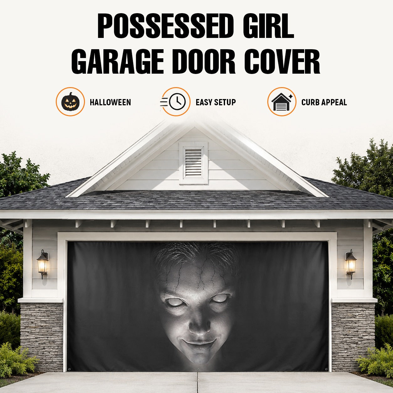 Creepy Ghost Face Horror | Halloween Garage Door Banner Cover