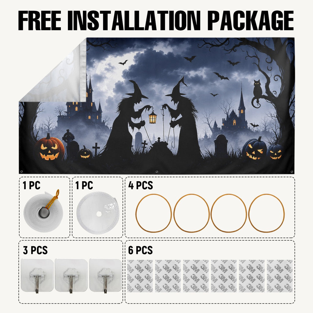 Witch Silhouette & Horror Spirit | Halloween Garage Door Banner Cover