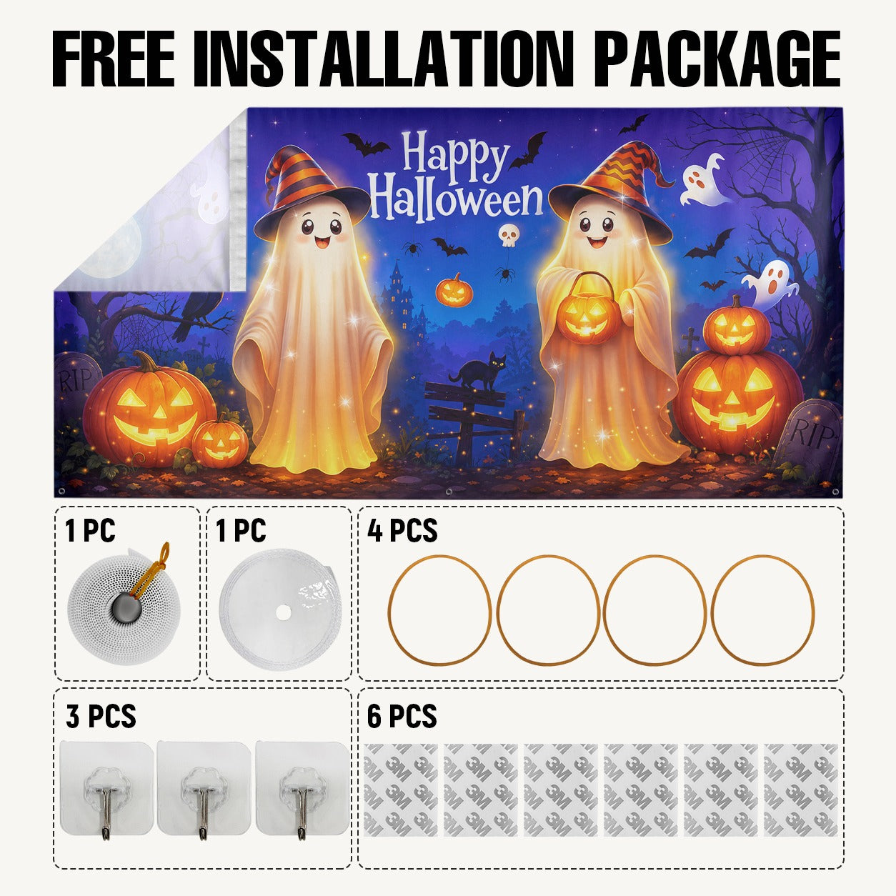 Cute Ghosts & Halloween Forest Campfire | Halloween Garage Door Banner Cover