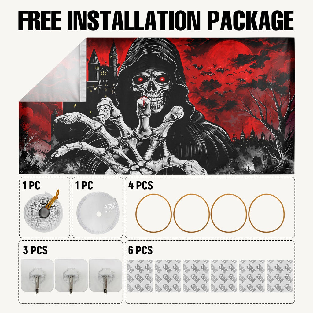 Grim Reaper Skull & Red Eyes | Halloween Garage Door Banner Cover