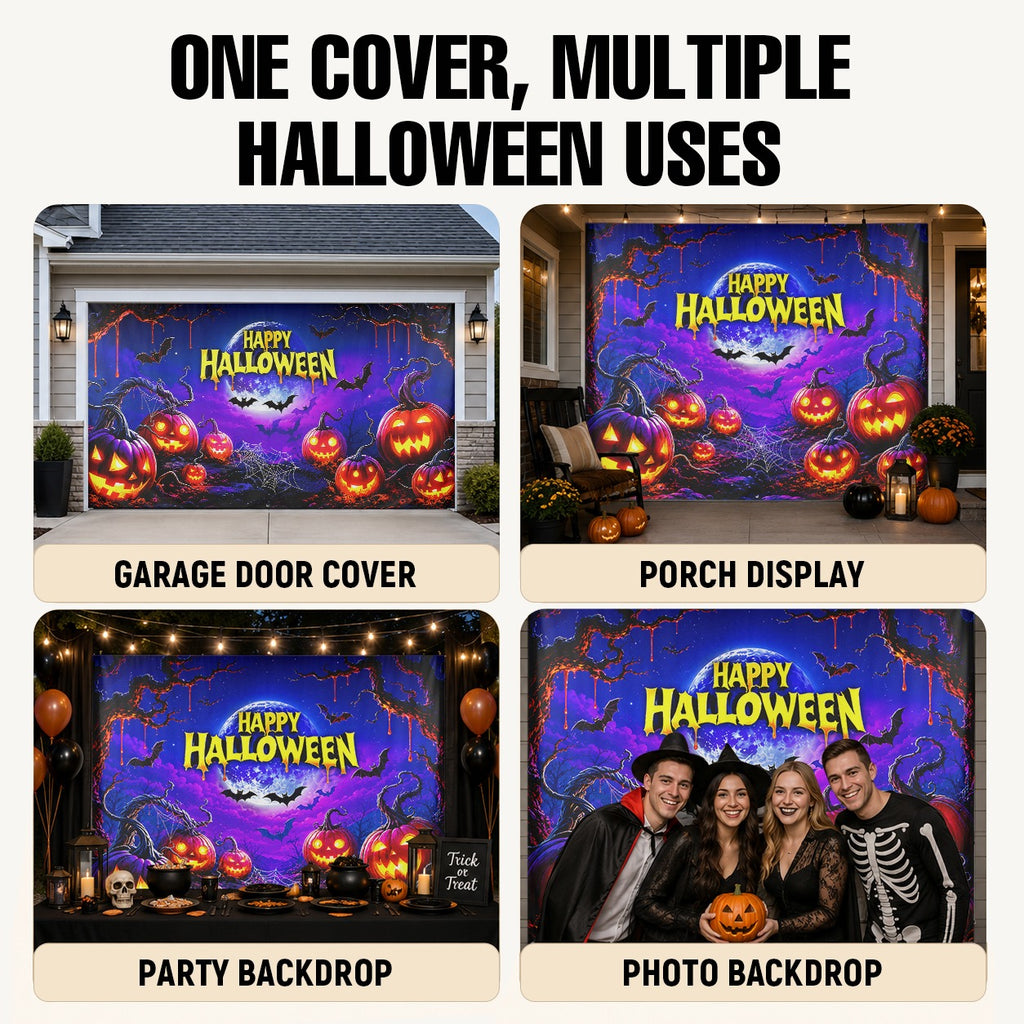 Fluorescent Happy Halloween Pumpkin | Halloween Garage Door Banner Cover