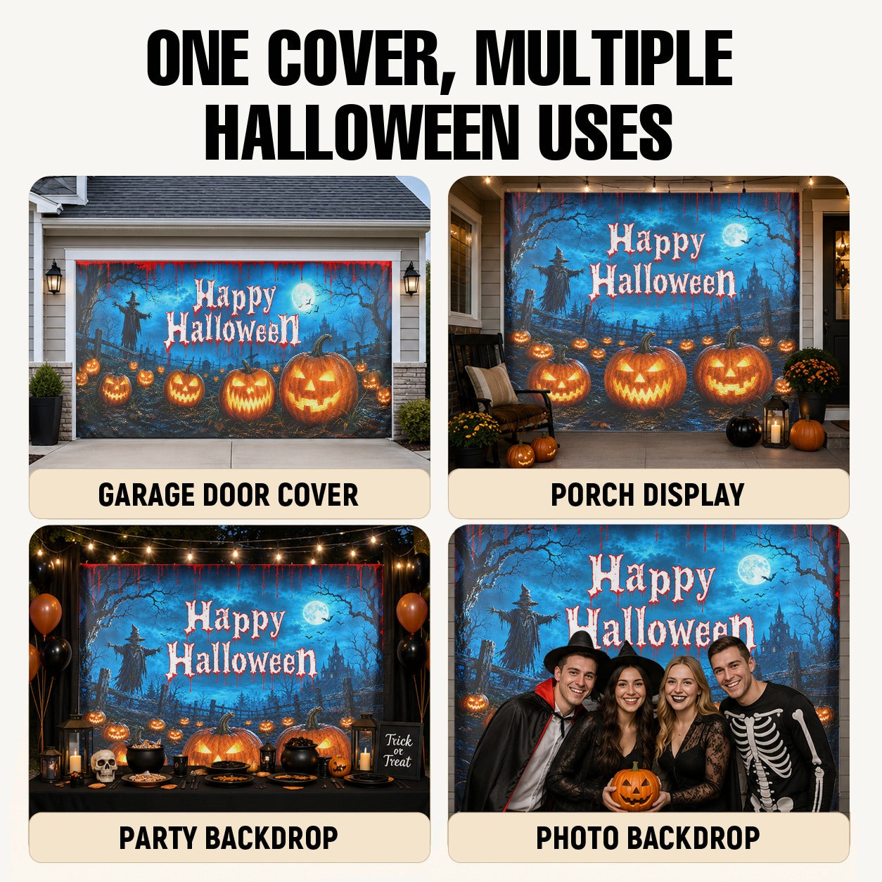 Pumpkin Patch & Scarecrow Jack-O'-Lantern | Halloween Garage Door Banner Cover