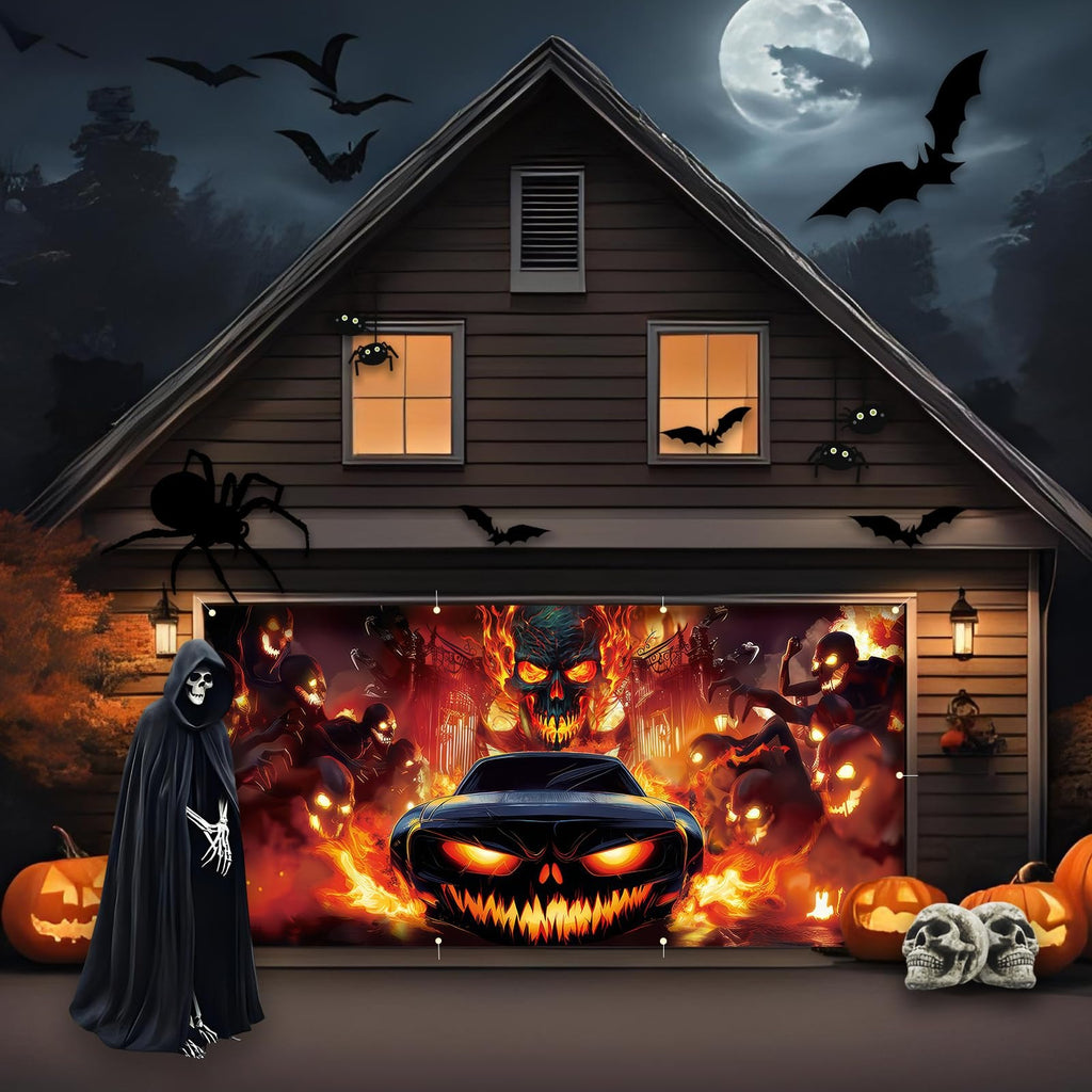 Pumpkin & Grim Reaper | Halloween Garage Door Banner Cover