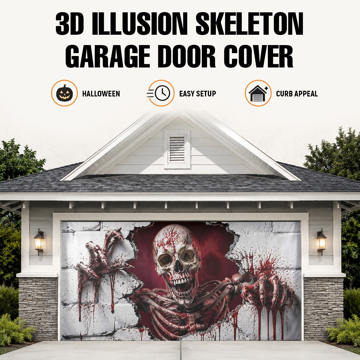 3D Illusion Skeleton | Halloween Garage Door Banner Cover