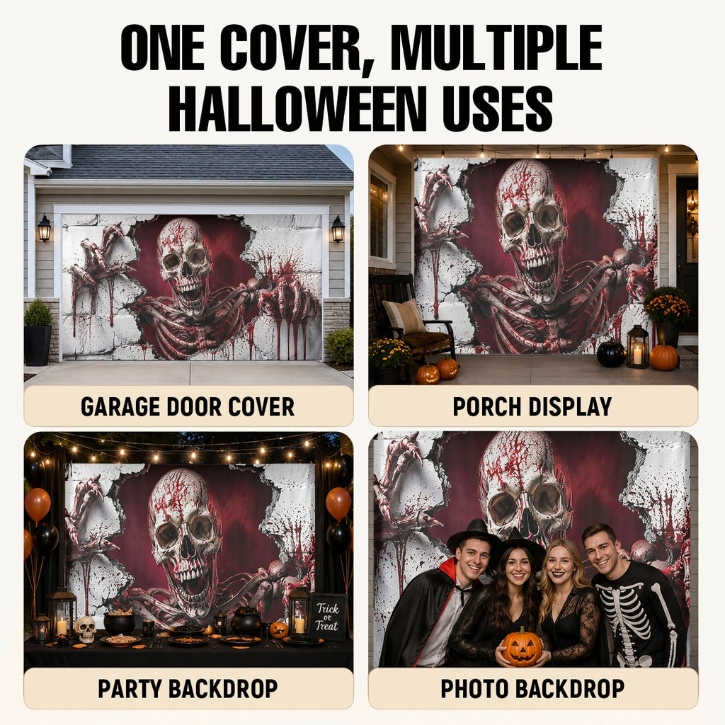 3D Illusion Skeleton | Halloween Garage Door Banner Cover