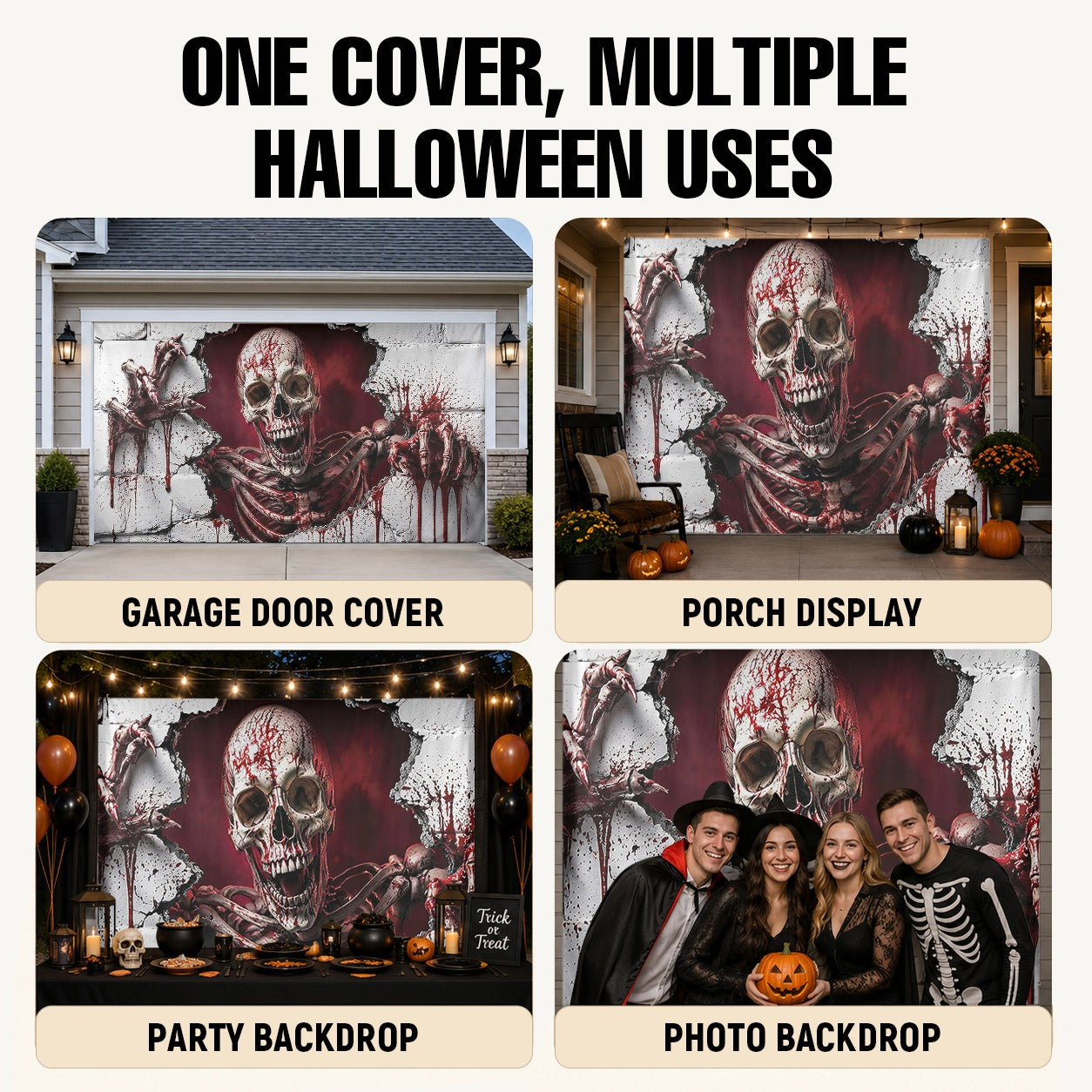 3D Illusion Skeleton | Halloween Garage Door Banner Cover