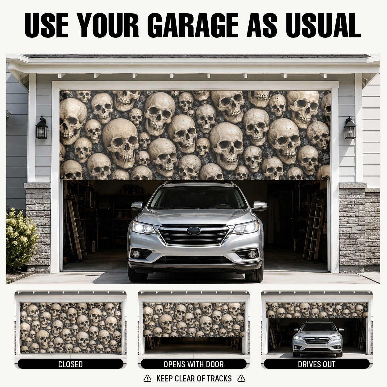 Skull Wall Pattern | Halloween Garage Door Banner Cover