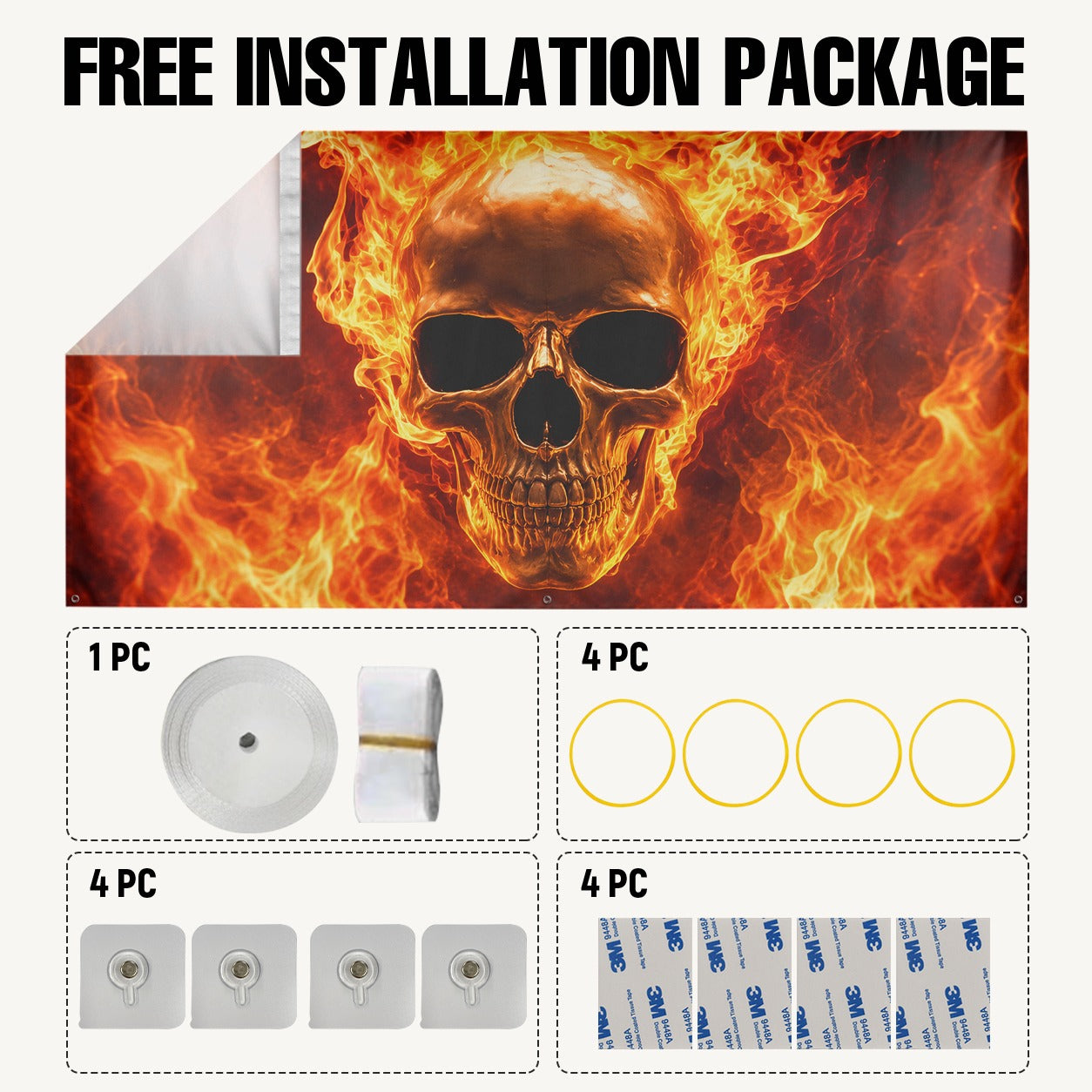 Flaming Skull & Fire | Halloween Garage Door Banner Cover