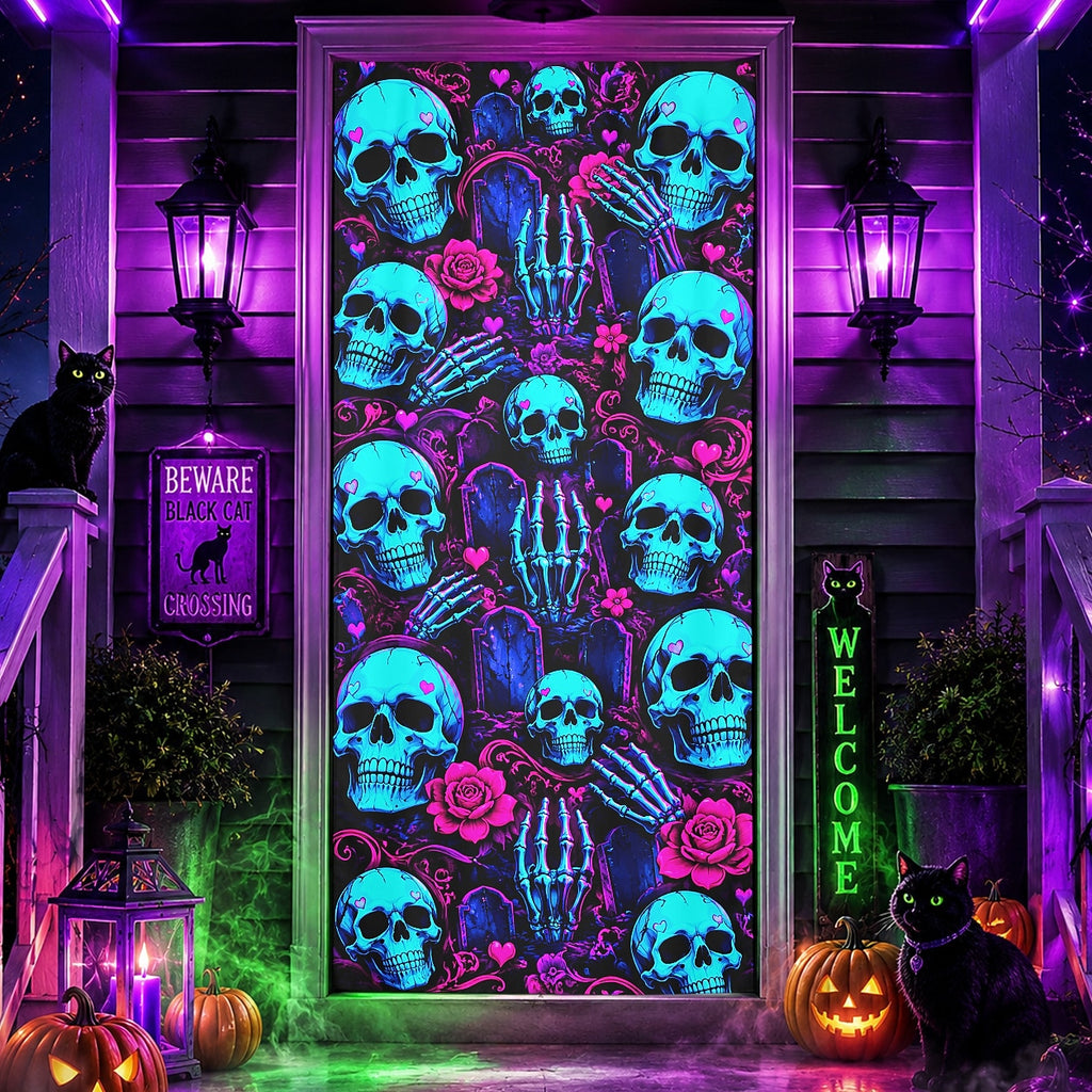 Pumpkin Spooky Halloween Door Banner Halloween Door Cover Neon Skull
