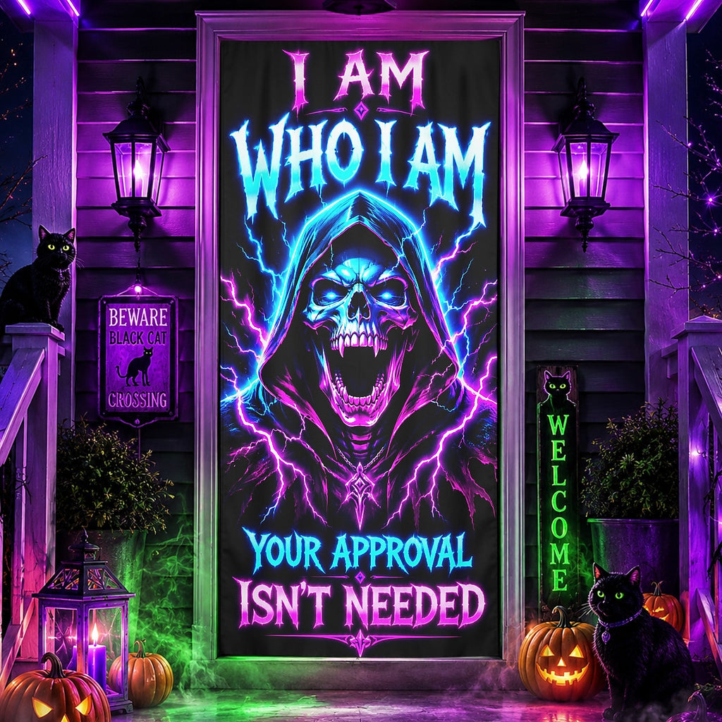 Moonlight Door Banner Halloween Door Cover Neon Grim Reaper Skull Quote