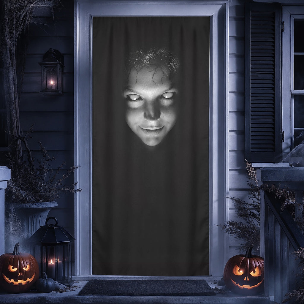 Floating Ghost Face Black White Door Banner Halloween Door Cover Gothic