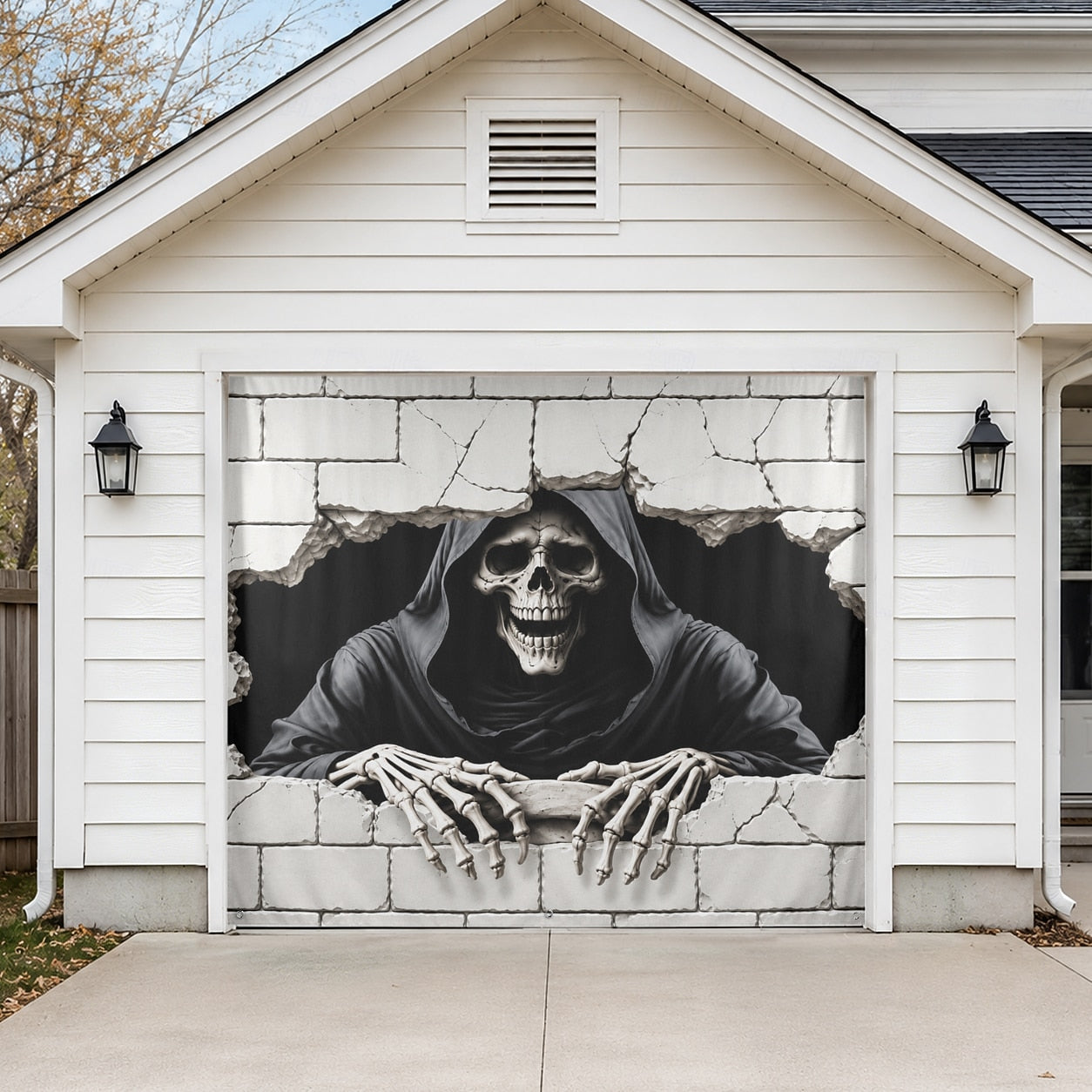 3D Optical Illusion Grim Reaper | Halloween Garage Door Banner Cover