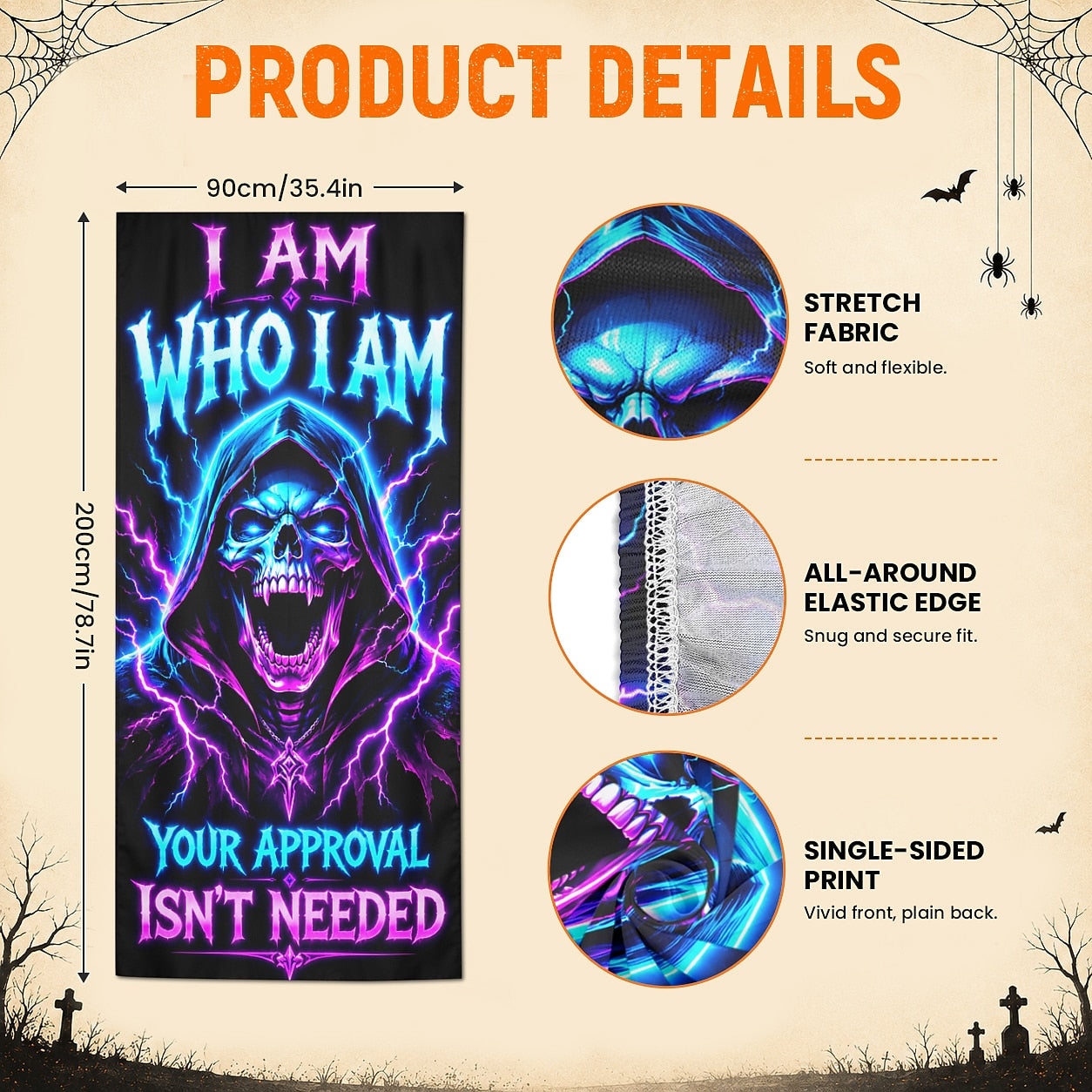 Moonlight Door Banner Halloween Door Cover Neon Grim Reaper Skull Quote