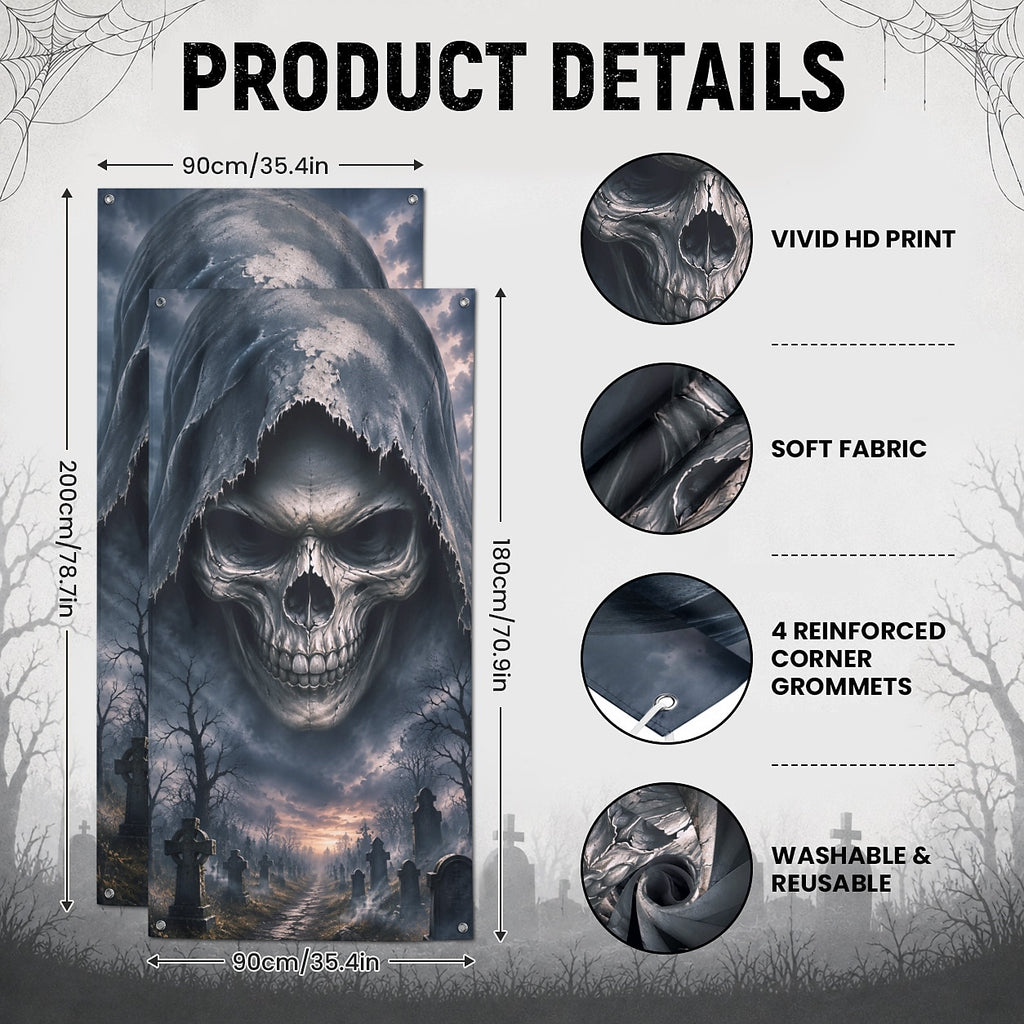 Grim Reaper Skull Haunted Graveyard Door Banner Halloween Door Cover