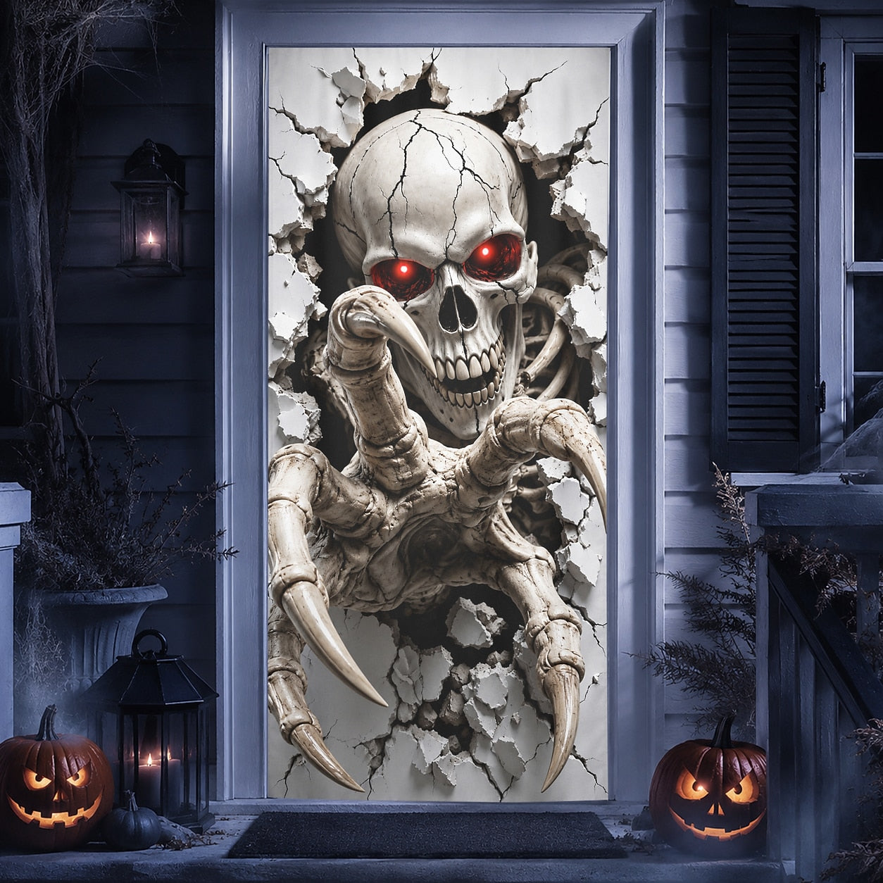 Moon Graveyard Door Banner Halloween Door Cover 3D Skeleton Haunted