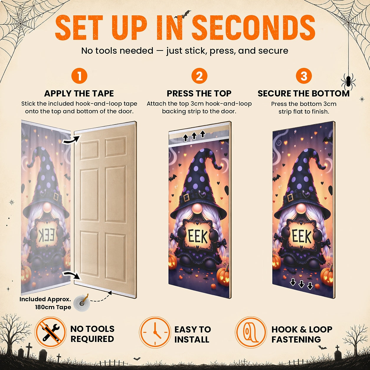 Gnome Boo Witch Pumpkin Banner Halloween Door Cover
