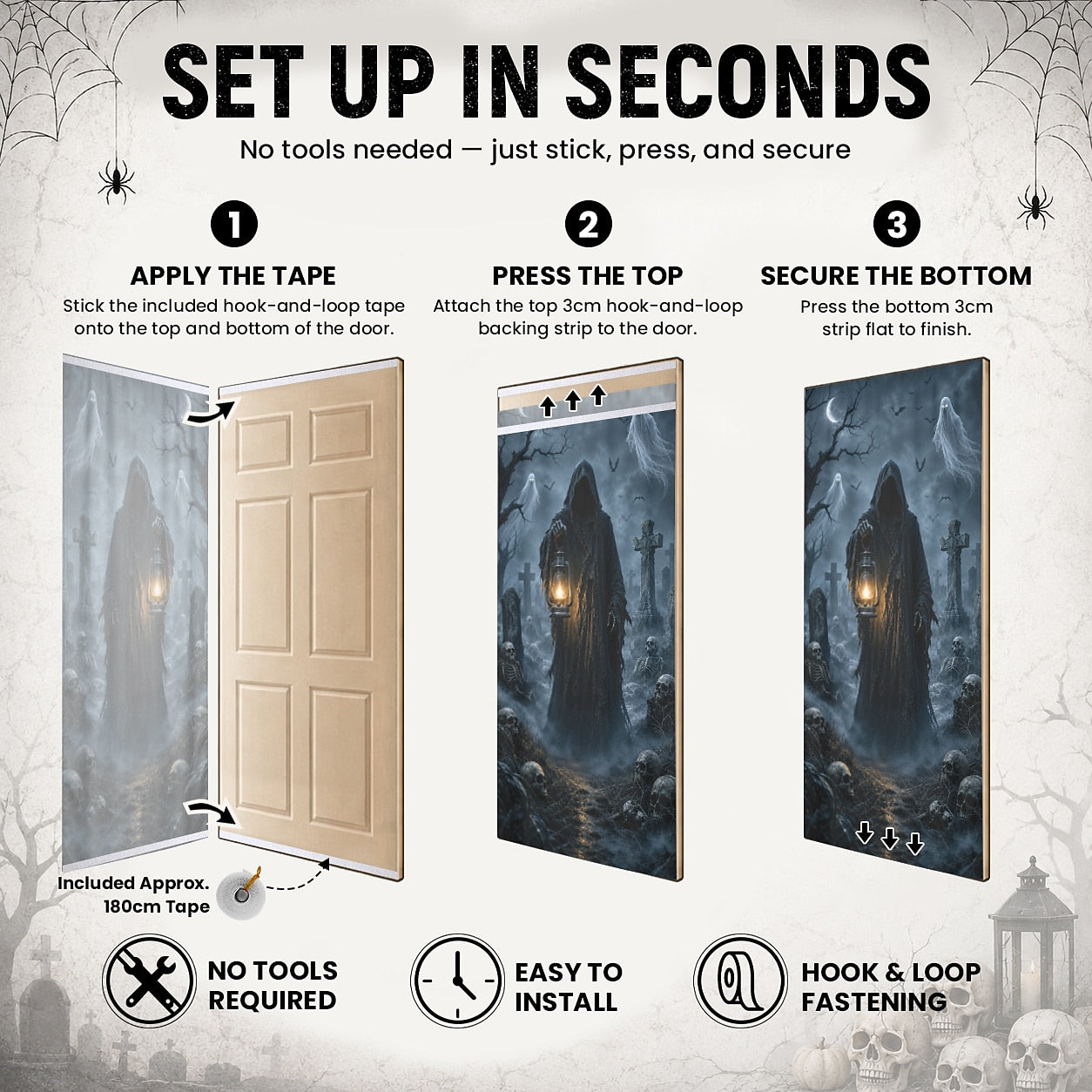 Grim Reaper Lantern Graveyard Ghost Door Banner Halloween Door Cover