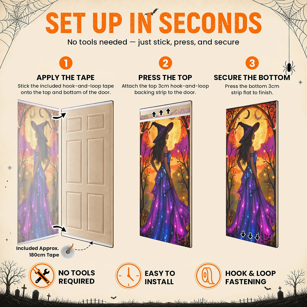 Skeleton Banner Halloween Door Cover Gothic Witch Haunted Castle Full