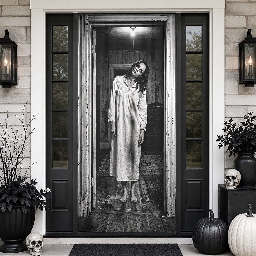 Creepy Ghost Girl Haunted Hallway 3D Banner Halloween Door Cover