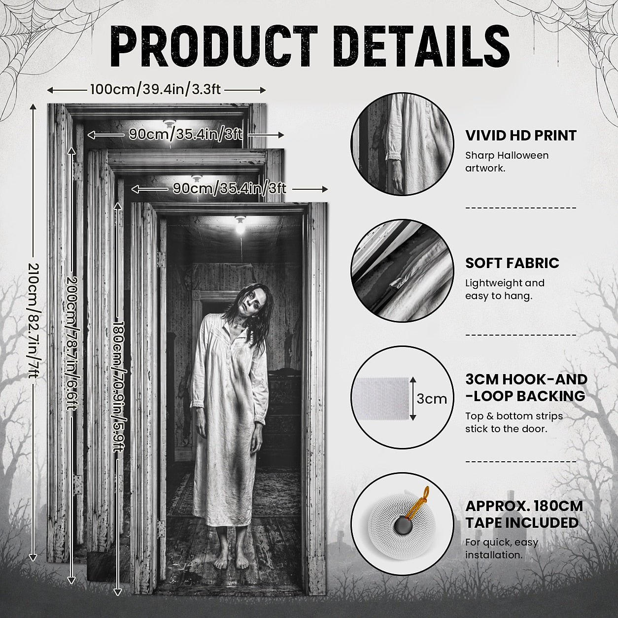 Creepy Ghost Girl Haunted Hallway 3D Banner Halloween Door Cover