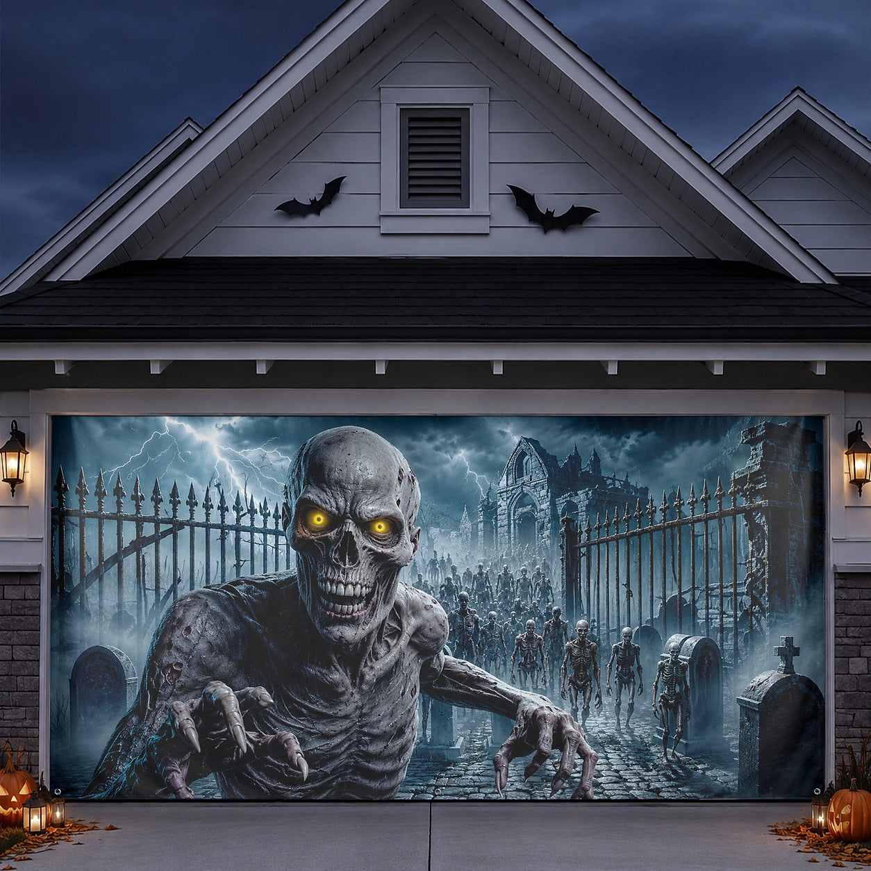 Ice Cave Skeleton & Frozen Blue Horror | Halloween Garage Door Banner Cover