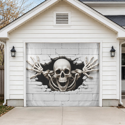 3D Skeleton Breaking Through Wall Illusion | Halloween Garage Door Banner Cover