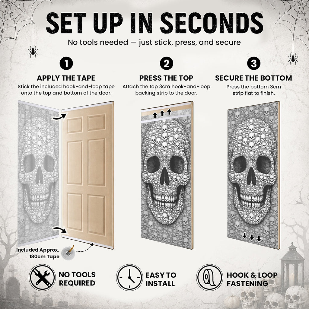 Spooky Door Banner Halloween Door Cover Giant Skull Mosaic Gothic