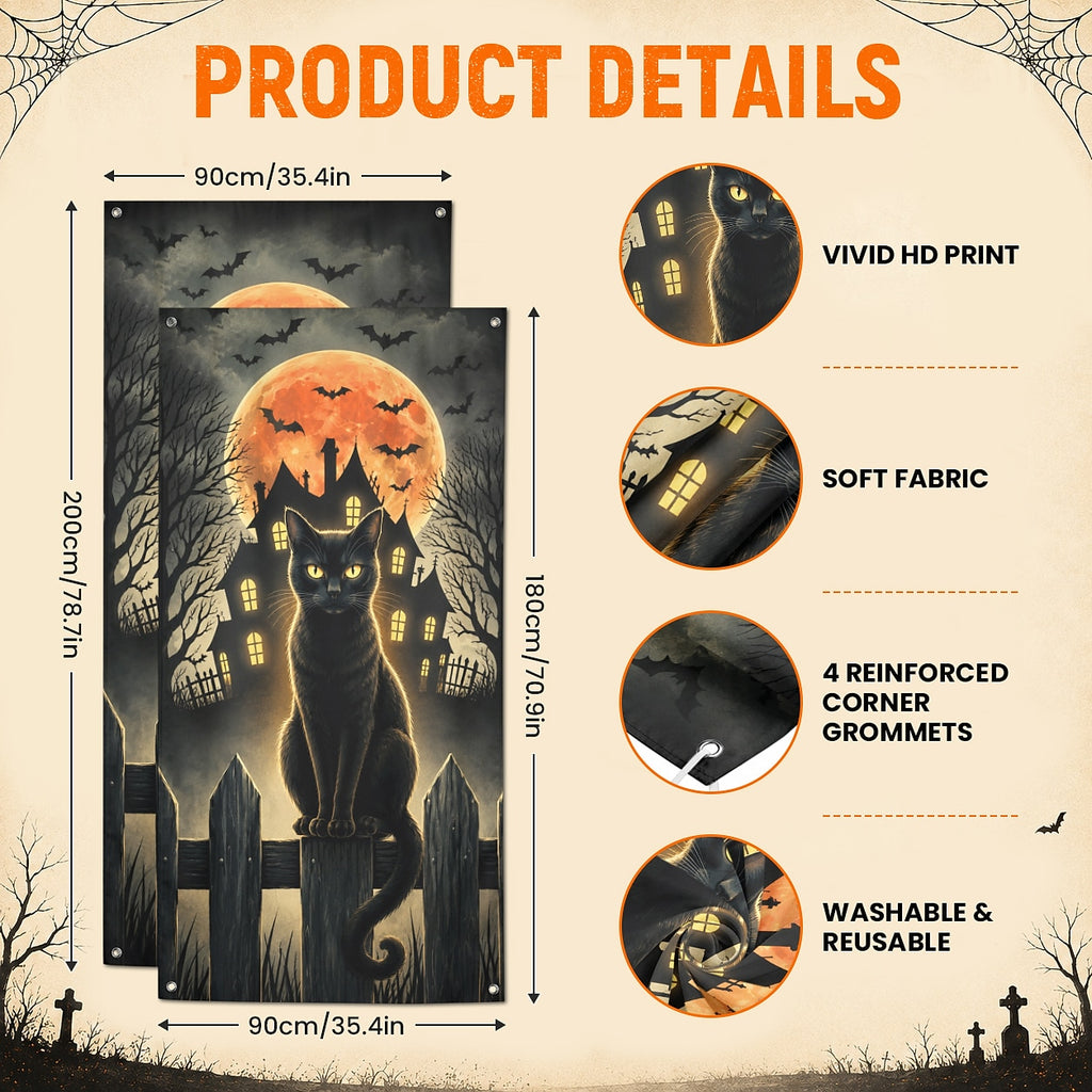 Flying Witch Full Moon Haunted House Banner Halloween Door Cover