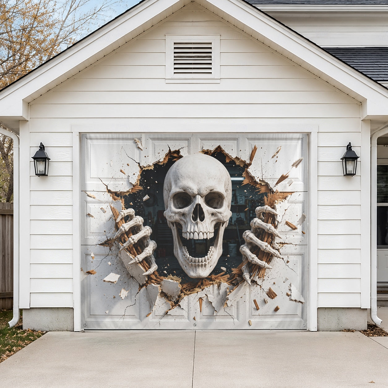 3D Illusion Skeleton | Halloween Garage Door Banner Cover