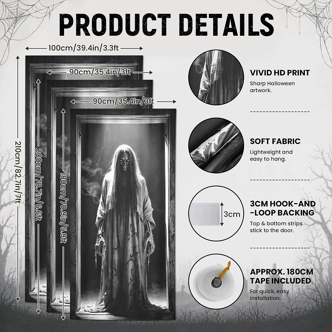 Ghost Reaper Skeleton Girl Horror Door Wrap Halloween Door Cover