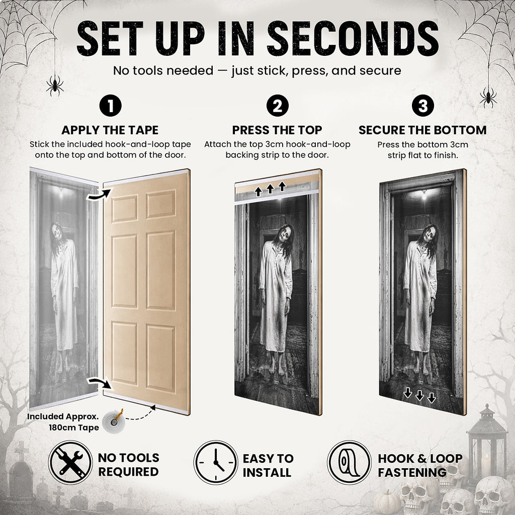 Creepy Ghost Girl Haunted Hallway 3D Banner Halloween Door Cover