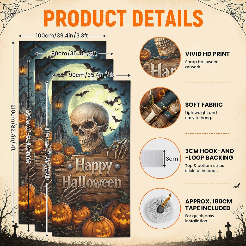 Reaper 3D Illusion Door Banner Halloween Door Cover Skull Moon Bat