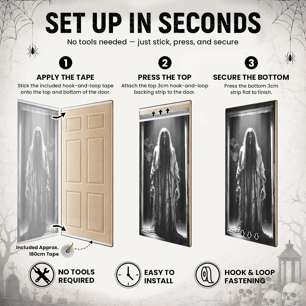 Ghost Reaper Skeleton Girl Horror Door Wrap Halloween Door Cover