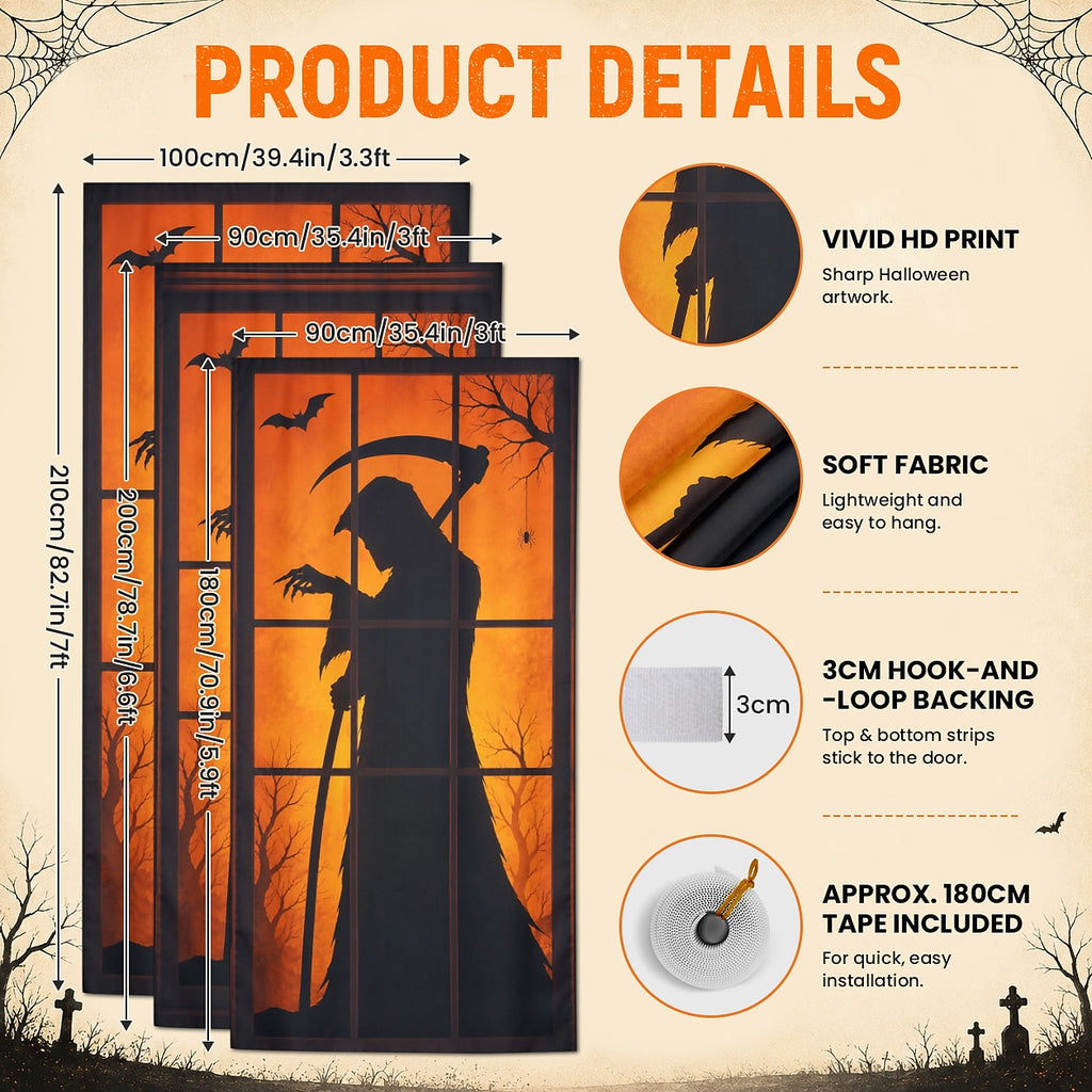 Web Bloody Hands Banner Halloween Door Cover Black Cat Grim Reaper