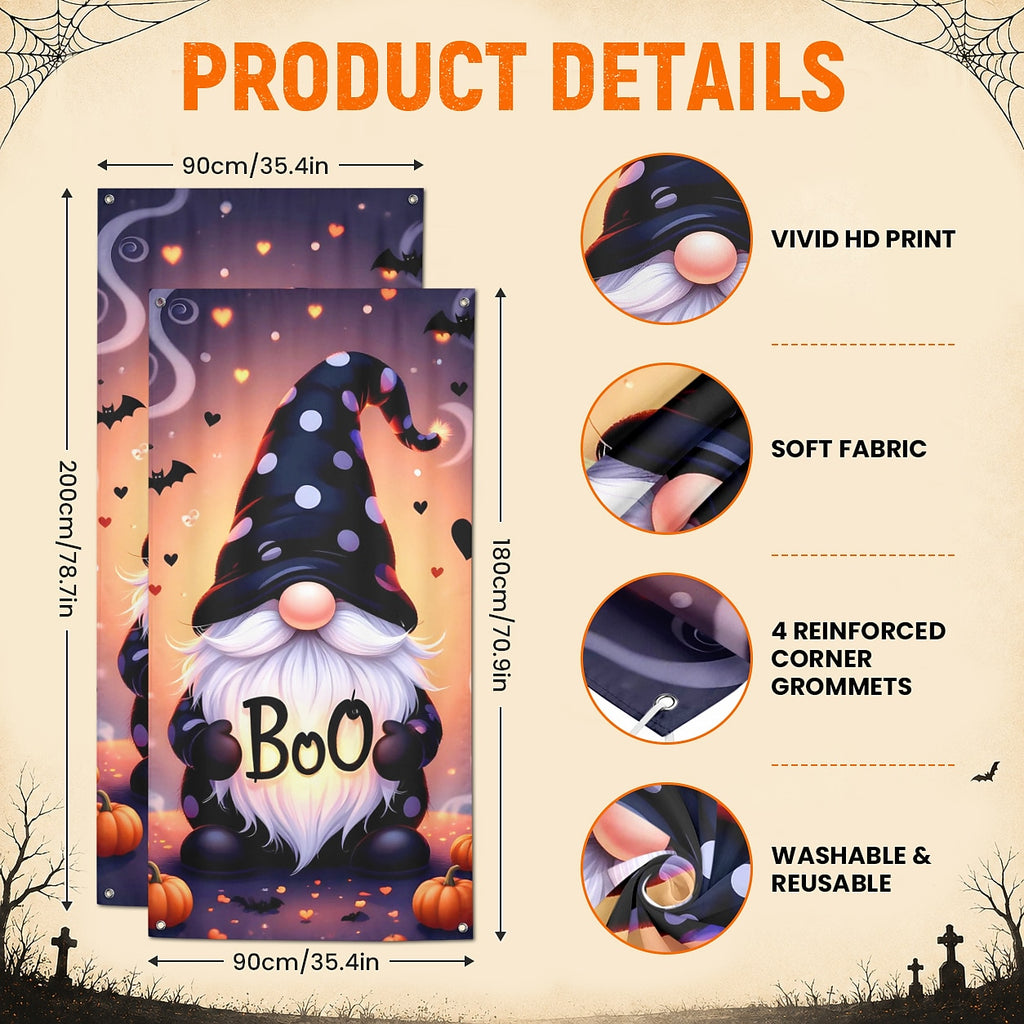 Gnome Boo Witch Pumpkin Banner Halloween Door Cover