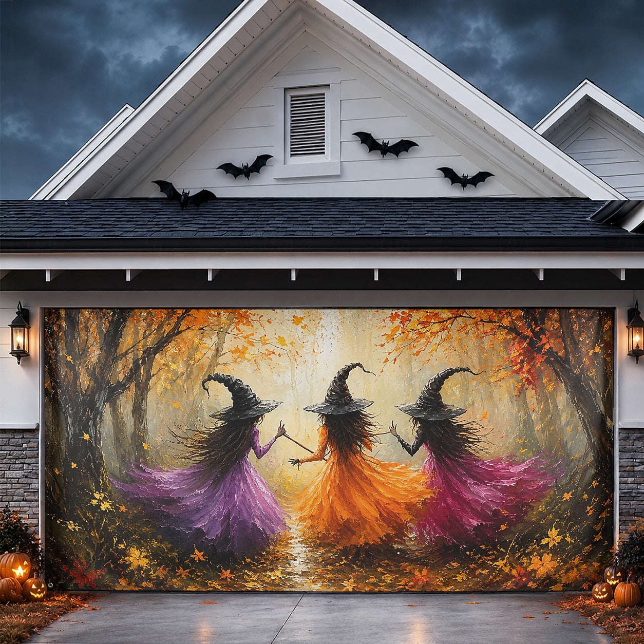 Witch Night & Full Moon Graveyard | Halloween Garage Door Banner Cover