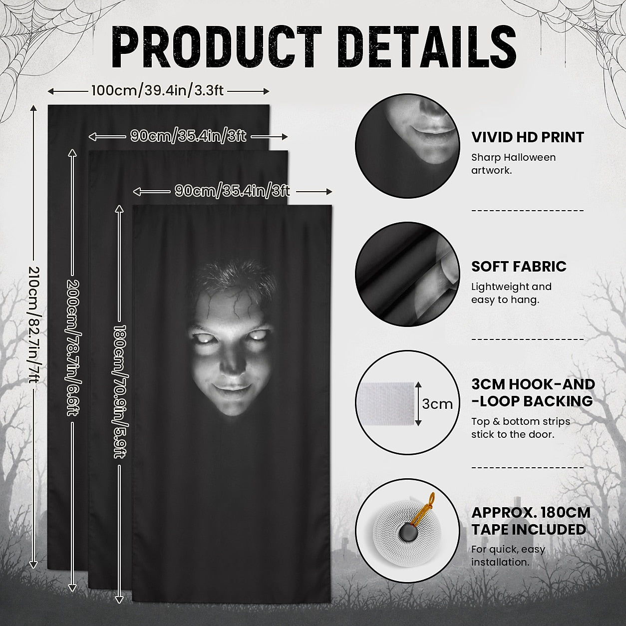 Floating Ghost Face Black White Door Banner Halloween Door Cover Gothic