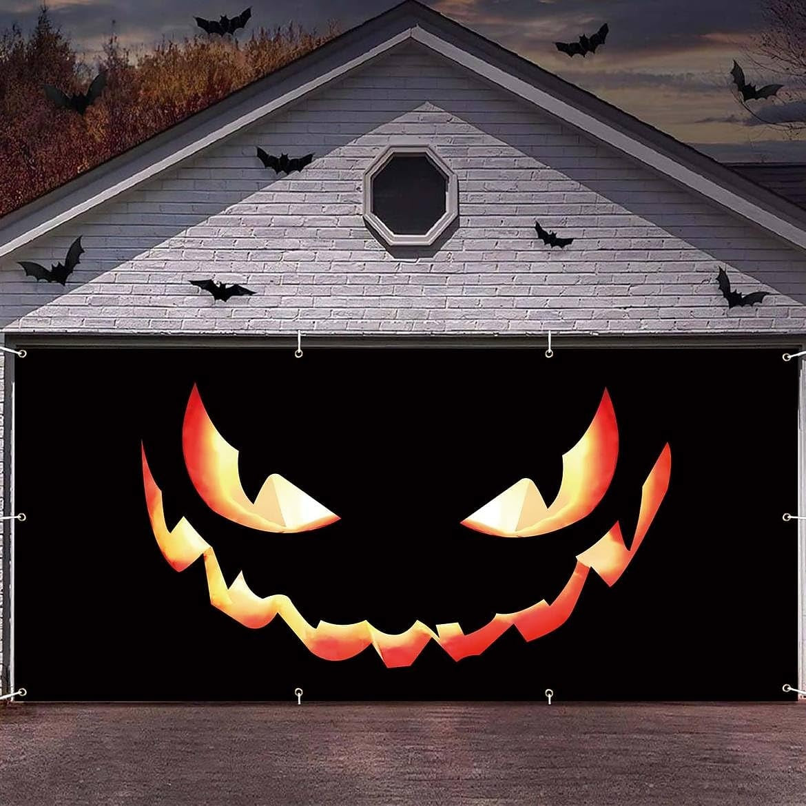 Scary Pumpkin Face & Jack-O'-Lantern | Halloween Garage Door Banner Cover
